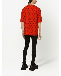 rotes bedrucktes T-Shirt mit einem Rundhalsausschnitt von Dolce & Gabbana