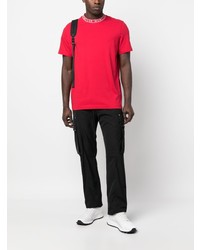 rotes bedrucktes T-Shirt mit einem Rundhalsausschnitt von Moncler