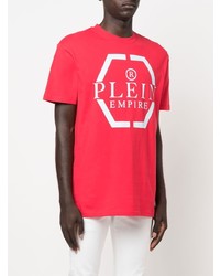 rotes bedrucktes T-Shirt mit einem Rundhalsausschnitt von Philipp Plein