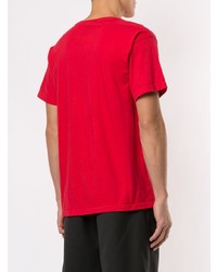 rotes bedrucktes T-Shirt mit einem Rundhalsausschnitt von migos