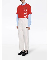 rotes bedrucktes T-Shirt mit einem Rundhalsausschnitt von Gucci