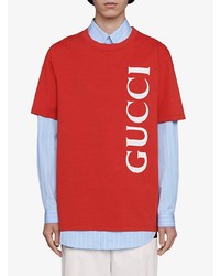 rotes bedrucktes T-Shirt mit einem Rundhalsausschnitt von Gucci