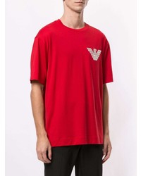 rotes bedrucktes T-Shirt mit einem Rundhalsausschnitt von Emporio Armani