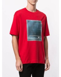 rotes bedrucktes T-Shirt mit einem Rundhalsausschnitt von Emporio Armani