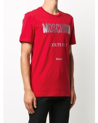 rotes bedrucktes T-Shirt mit einem Rundhalsausschnitt von Moschino