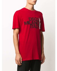 rotes bedrucktes T-Shirt mit einem Rundhalsausschnitt von DSQUARED2