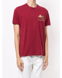 rotes bedrucktes T-Shirt mit einem Rundhalsausschnitt von Etro