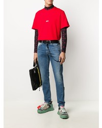 rotes bedrucktes T-Shirt mit einem Rundhalsausschnitt von MSGM