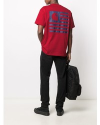 rotes bedrucktes T-Shirt mit einem Rundhalsausschnitt von Carhartt WIP