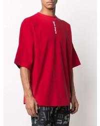 rotes bedrucktes T-Shirt mit einem Rundhalsausschnitt von Palm Angels