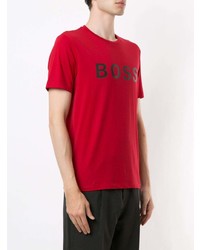 rotes bedrucktes T-Shirt mit einem Rundhalsausschnitt von BOSS