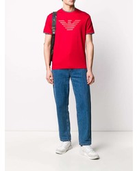 rotes bedrucktes T-Shirt mit einem Rundhalsausschnitt von Emporio Armani