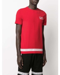 rotes bedrucktes T-Shirt mit einem Rundhalsausschnitt von Ea7 Emporio Armani