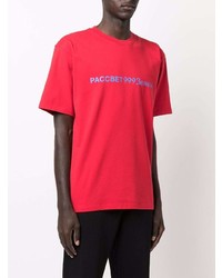 rotes bedrucktes T-Shirt mit einem Rundhalsausschnitt von PACCBET