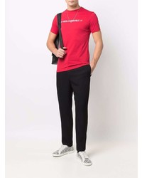 rotes bedrucktes T-Shirt mit einem Rundhalsausschnitt von Karl Lagerfeld