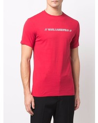 rotes bedrucktes T-Shirt mit einem Rundhalsausschnitt von Karl Lagerfeld