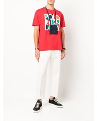 rotes bedrucktes T-Shirt mit einem Rundhalsausschnitt von Polo Ralph Lauren