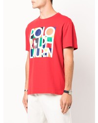 rotes bedrucktes T-Shirt mit einem Rundhalsausschnitt von Polo Ralph Lauren