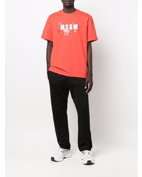 rotes bedrucktes T-Shirt mit einem Rundhalsausschnitt von MSGM