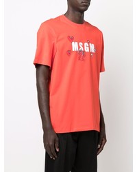 rotes bedrucktes T-Shirt mit einem Rundhalsausschnitt von MSGM