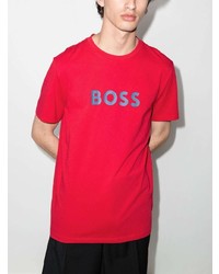 rotes bedrucktes T-Shirt mit einem Rundhalsausschnitt von BOSS