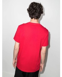 rotes bedrucktes T-Shirt mit einem Rundhalsausschnitt von BOSS