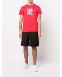 rotes bedrucktes T-Shirt mit einem Rundhalsausschnitt von Karl Lagerfeld