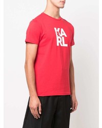 rotes bedrucktes T-Shirt mit einem Rundhalsausschnitt von Karl Lagerfeld