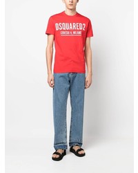 rotes bedrucktes T-Shirt mit einem Rundhalsausschnitt von DSQUARED2