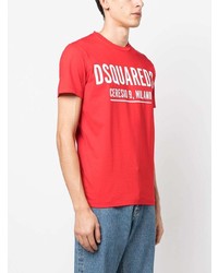 rotes bedrucktes T-Shirt mit einem Rundhalsausschnitt von DSQUARED2