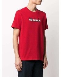 rotes bedrucktes T-Shirt mit einem Rundhalsausschnitt von Woolrich