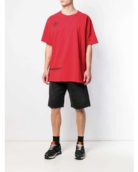 rotes bedrucktes T-Shirt mit einem Rundhalsausschnitt von Off-White