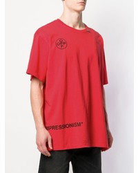 rotes bedrucktes T-Shirt mit einem Rundhalsausschnitt von Off-White