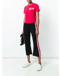 rotes bedrucktes T-Shirt mit einem Rundhalsausschnitt von Comme Des Garçons Girl