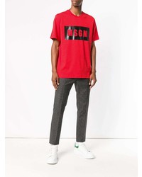 rotes bedrucktes T-Shirt mit einem Rundhalsausschnitt von MSGM