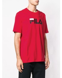 rotes bedrucktes T-Shirt mit einem Rundhalsausschnitt von Fila