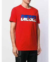 rotes bedrucktes T-Shirt mit einem Rundhalsausschnitt von Diesel