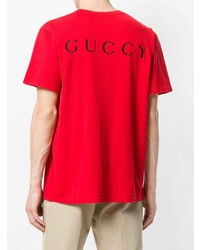 rotes bedrucktes T-Shirt mit einem Rundhalsausschnitt von Gucci