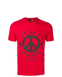 rotes bedrucktes T-Shirt mit einem Rundhalsausschnitt von Love Moschino