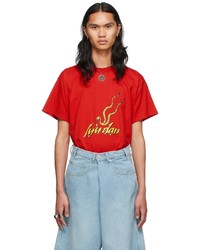 rotes bedrucktes T-Shirt mit einem Rundhalsausschnitt von LU'U DAN