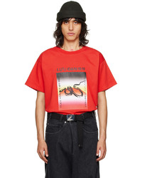 rotes bedrucktes T-Shirt mit einem Rundhalsausschnitt von LU'U DAN