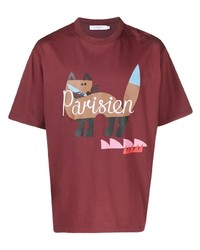 rotes bedrucktes T-Shirt mit einem Rundhalsausschnitt von MAISON KITSUNÉ