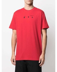 rotes bedrucktes T-Shirt mit einem Rundhalsausschnitt von Off-White