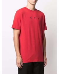 rotes bedrucktes T-Shirt mit einem Rundhalsausschnitt von Off-White