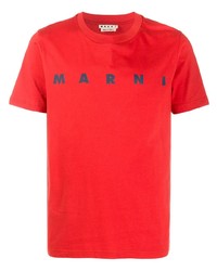 rotes bedrucktes T-Shirt mit einem Rundhalsausschnitt von Marni