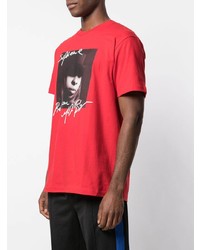 rotes bedrucktes T-Shirt mit einem Rundhalsausschnitt von Supreme