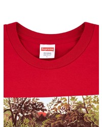 rotes bedrucktes T-Shirt mit einem Rundhalsausschnitt von Supreme