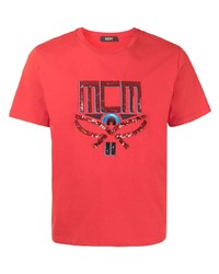 rotes bedrucktes T-Shirt mit einem Rundhalsausschnitt von MCM