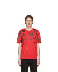 rotes bedrucktes T-Shirt mit einem Rundhalsausschnitt von McQ Alexander McQueen