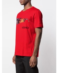 rotes bedrucktes T-Shirt mit einem Rundhalsausschnitt von Versace